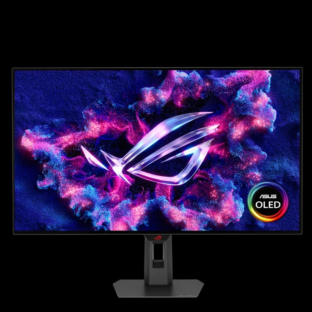 ROG Strix OLED XG32UCWMG front view with OLED logo