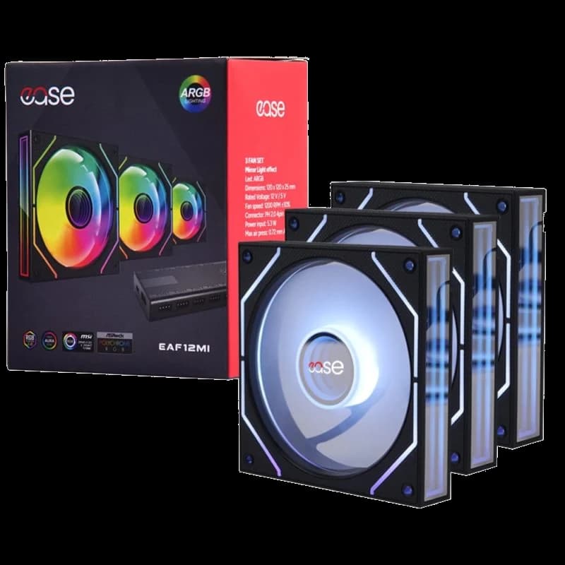 Ease 120mm Infinity Mirror ARGB Case Fan Triple Kit with Hub view 1