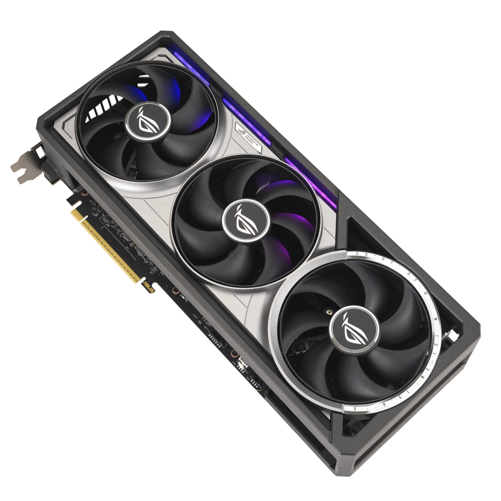 ASUS ROG-ASTRAL-RTX5080-16G-GAMING front angled view+lighting