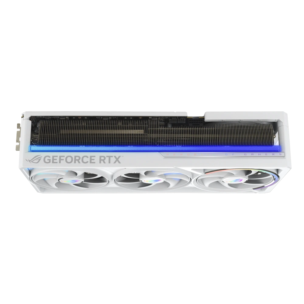 ASUS ROG Astral RTX 5080 White, angled top down view showing slot design+l