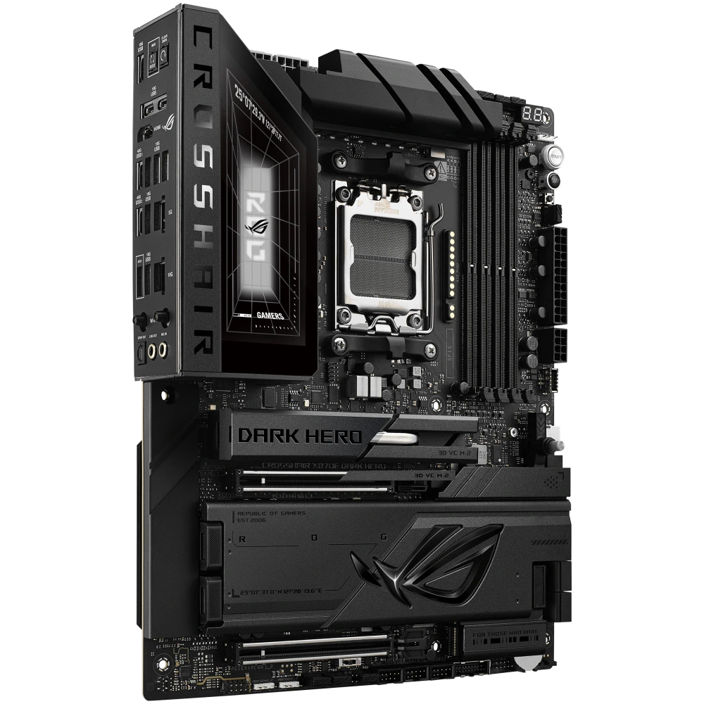 ASUS ROG CROSSHAIR X870E Dark Hero front view, 45 degrees