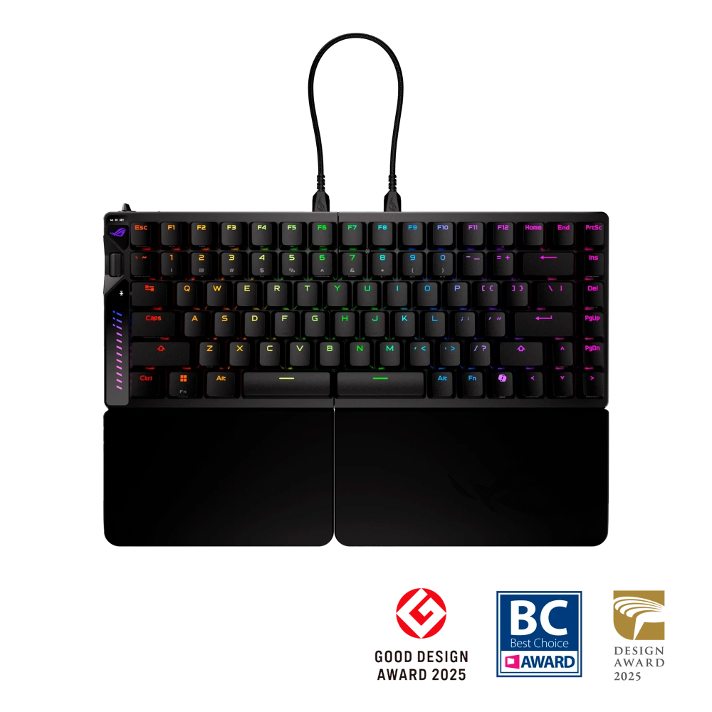 ASUS ROG Falcata front view with GOOD DESIGN, COMPUTEX Best Choice, and GoldenPin Award Logo