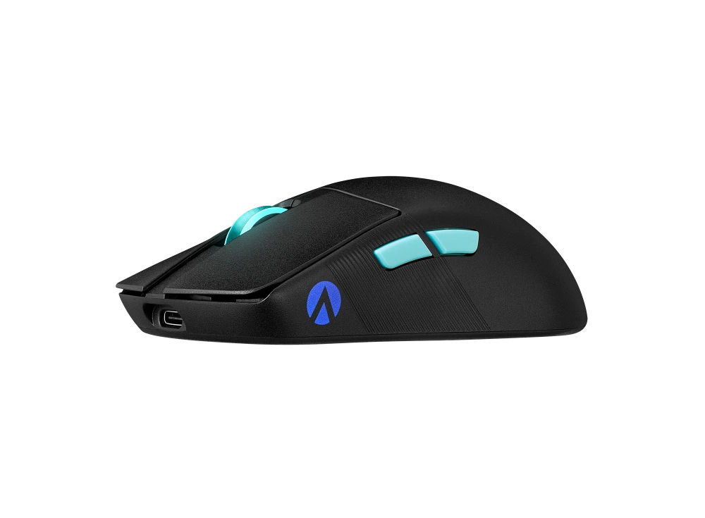 ASUS ROG Harpe Ace Aim Lab Edition angled view from the front with USB Type-C Cord