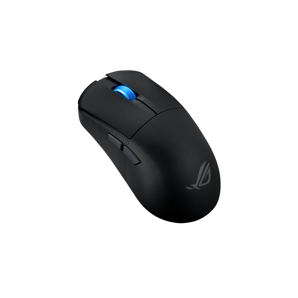 ASUS An angled side view of the ROG Harpe Ace Mini mouse in black
