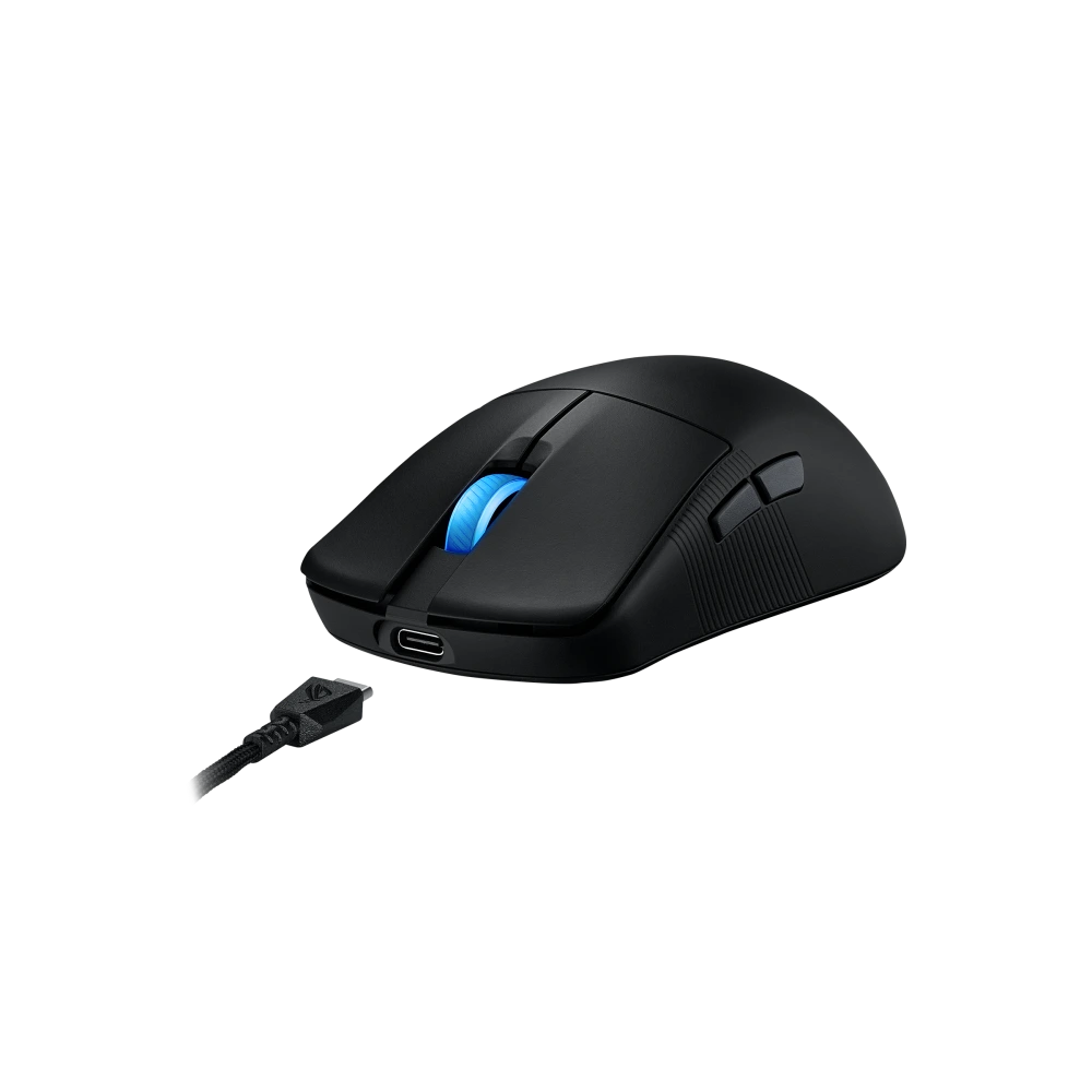 ASUS An angled frontal view of the black ROG Harpe Ace Mini