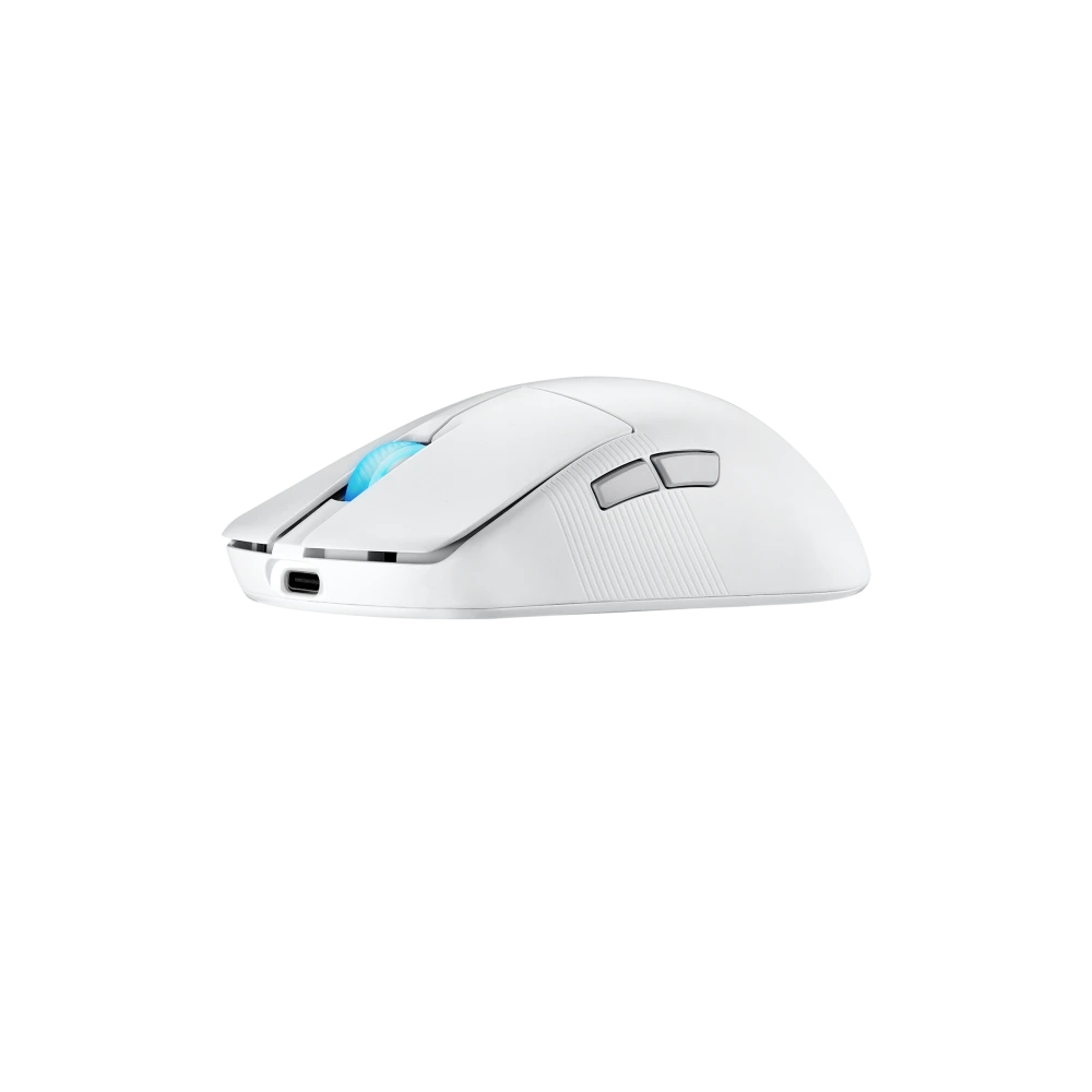 ASUS An angled side view of the Moonlight White ROG Harpe Ace Mini