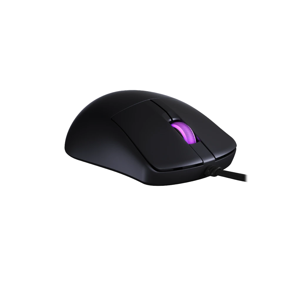 ASUS Angled rear-left view of the ROG Harpe Mini Core, highlighting the curvature and rear lighting accents.