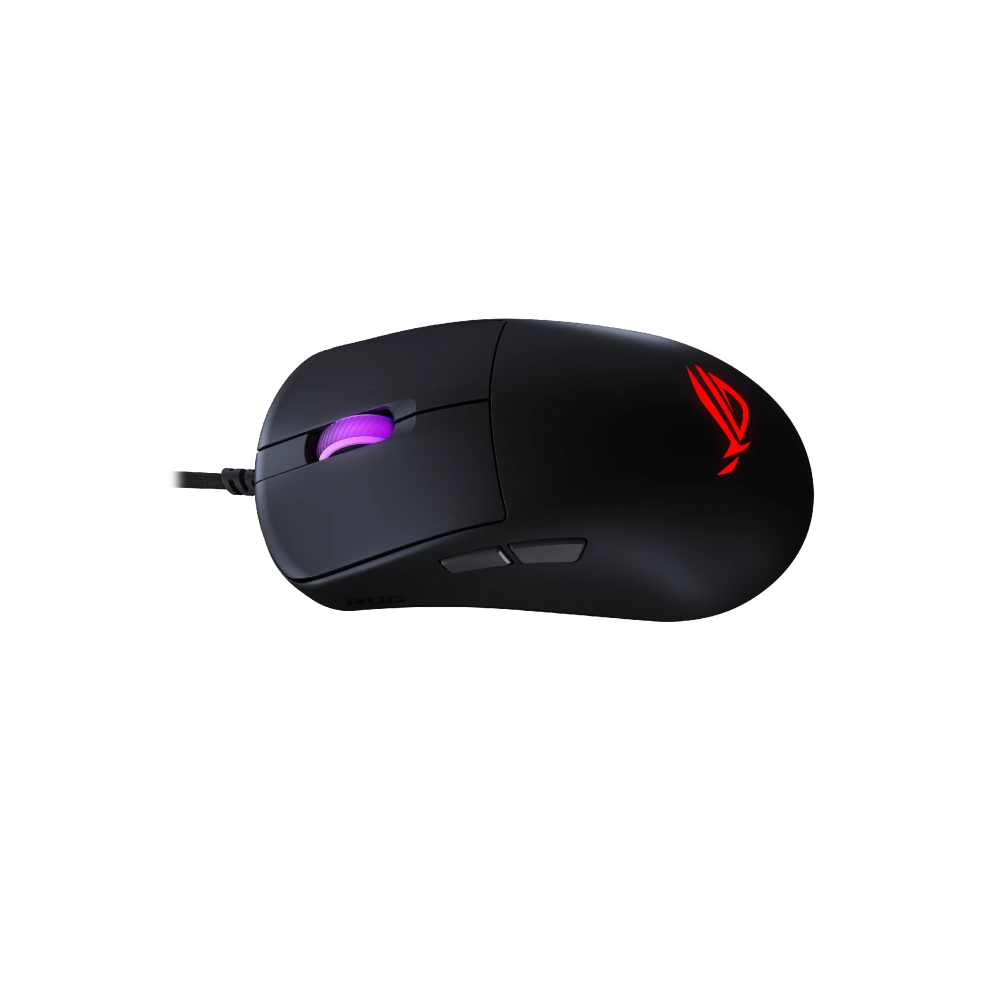 ASUS Angled front-right view of the ROG Harpe Mini Core, with illuminated scroll wheel and ROG logo visible.