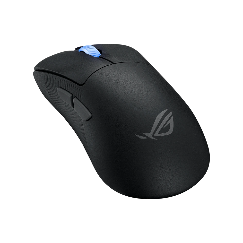 ASUS ROG Keris II Ace –angled view from the left with the mouse lying flatter forward
