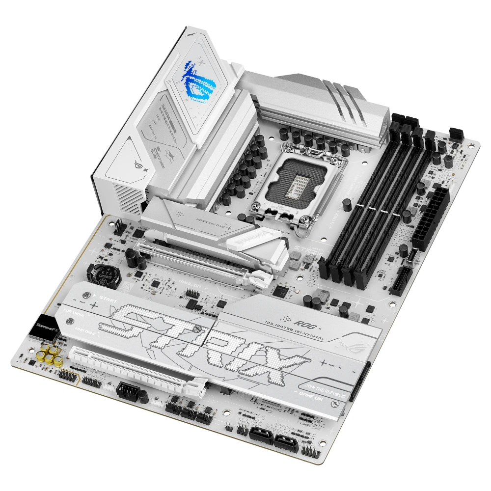 ASUS ROG STRIX B860-A GAMING WIFI top view, angled 45 degrees to the right