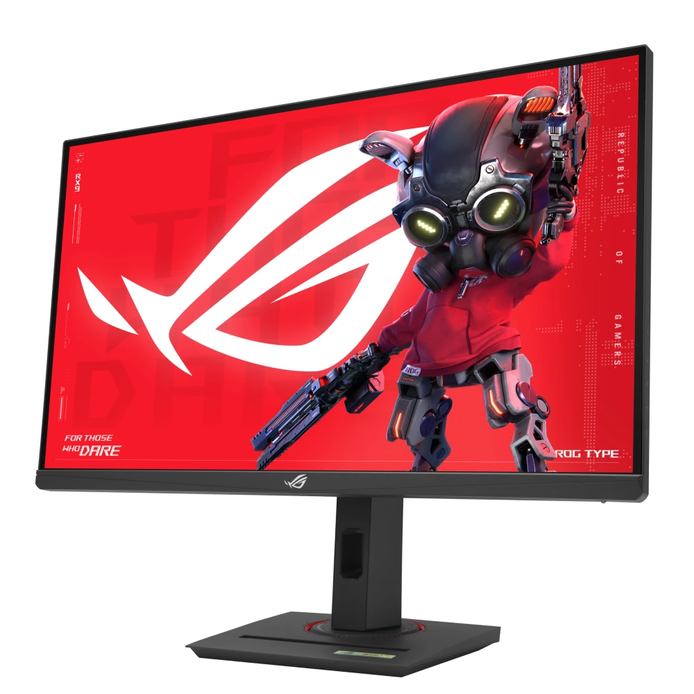 ASUS ROG Strix XG27ACMS front view, to the left