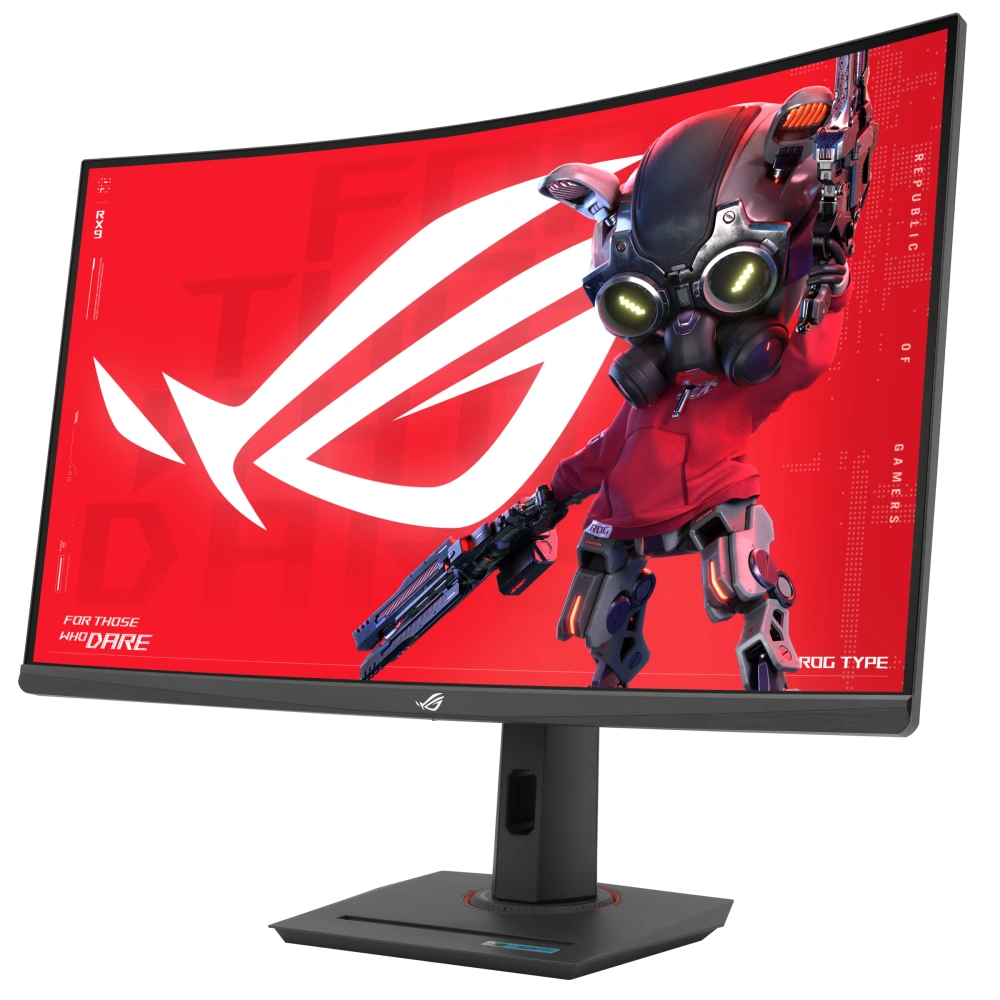 ASUS ROG Strix XG32WCMS front view, to the left