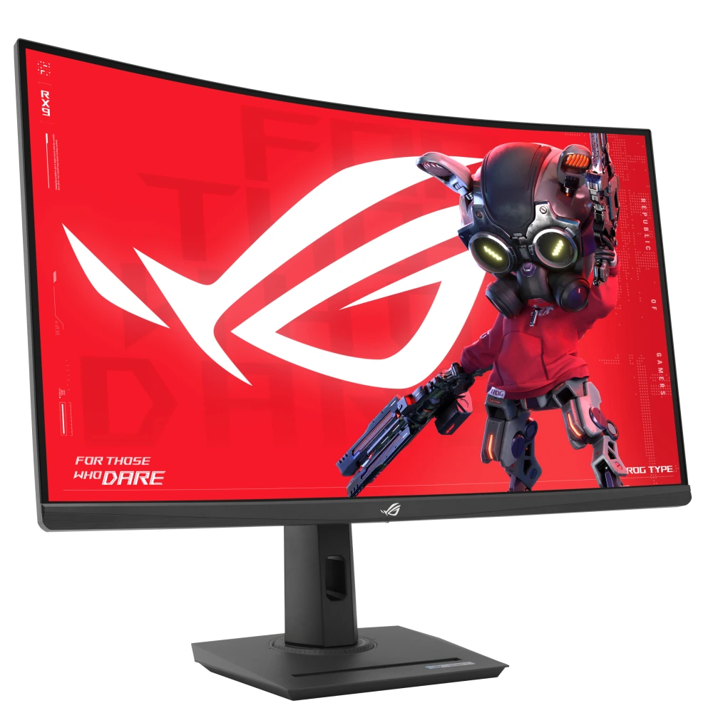 ASUS ROG Strix XG32WCMS front view, to the right