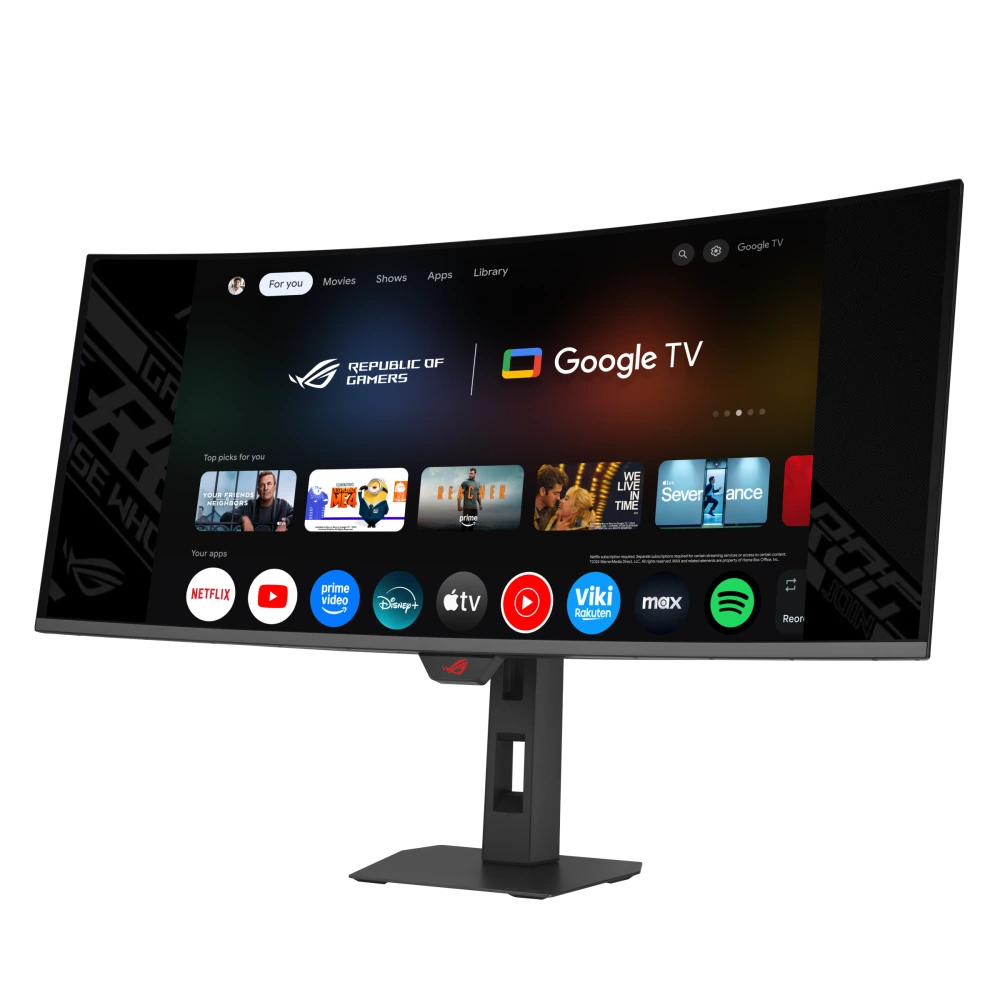 ASUS XG34WCDMTG Front view to the left with google tv inscreen