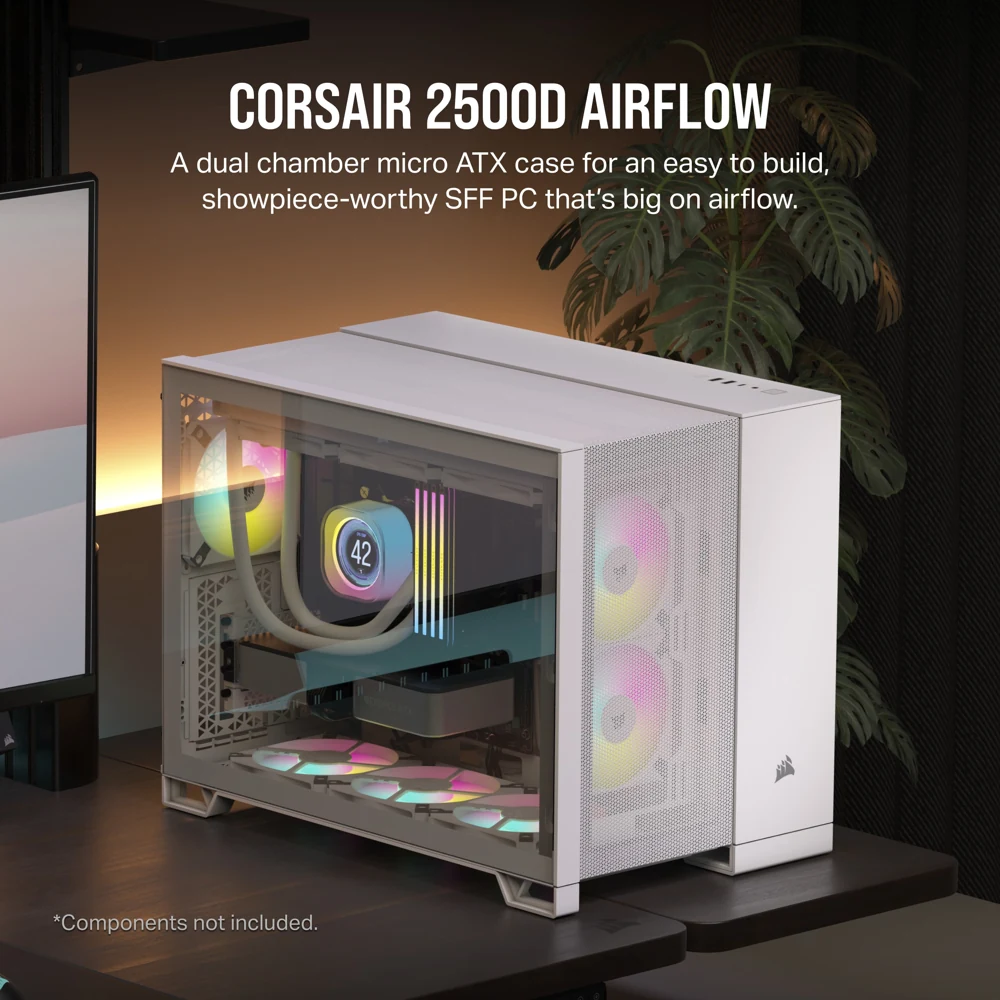Corsair 2500D Airflow Mid-Tower Dual Chamber PC Case - White view 3