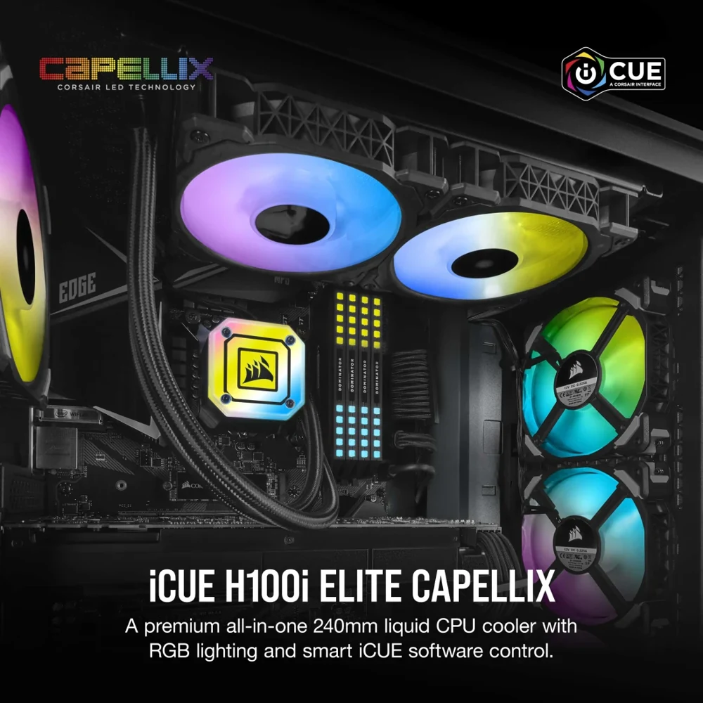 Corsair iCUE H100i ELITE CAPELLIX 240mm Liquid CPU Cooler view 2
