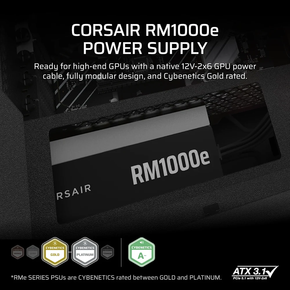 Corsair RM1000e 1000W Fully Modular ATX Power Supply view 2