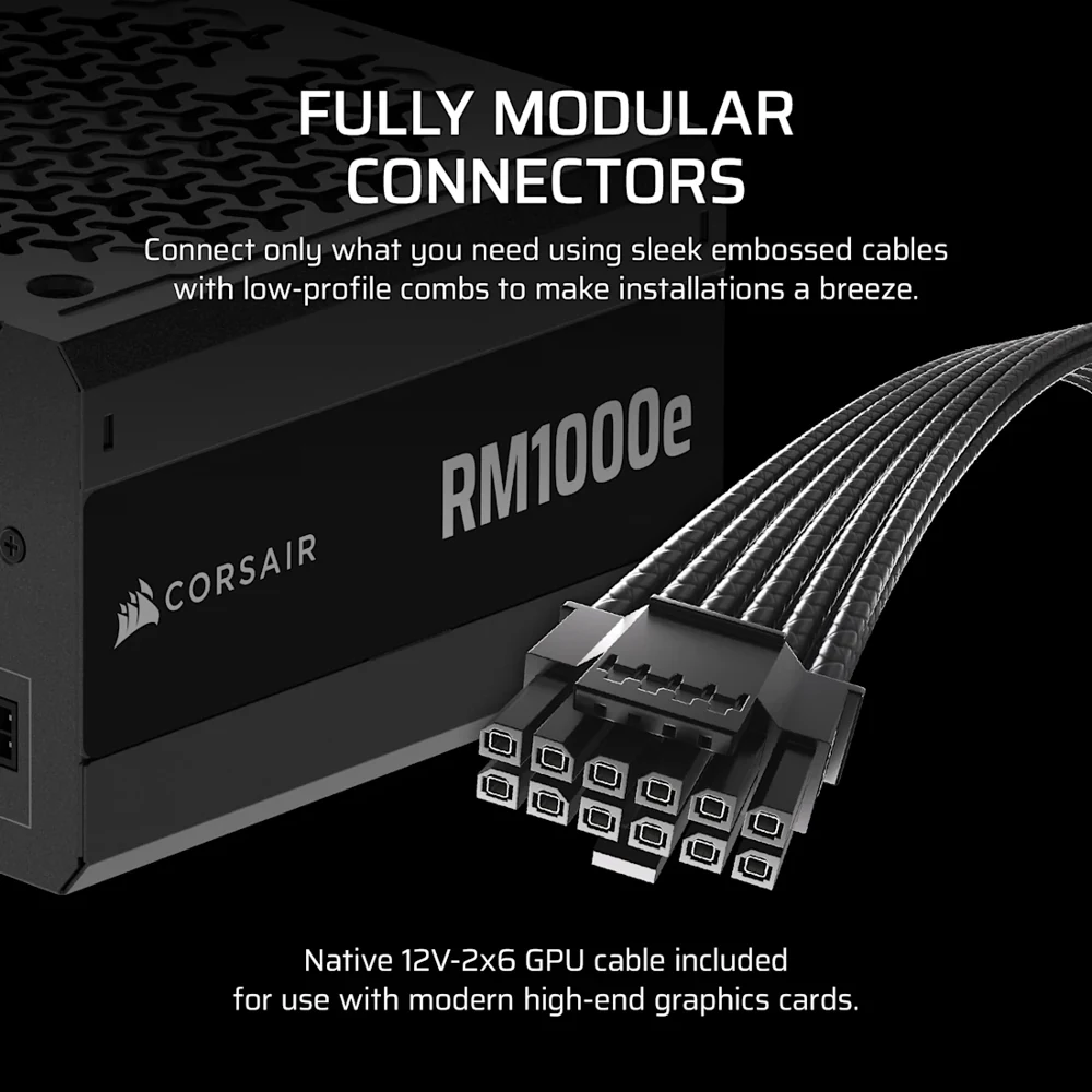 Corsair RM1000e 1000W Fully Modular ATX Power Supply view 3