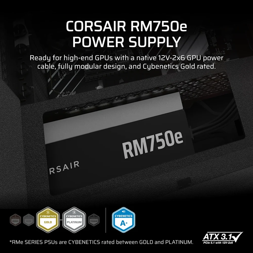 Corsair RM750e 750W Fully Modular ATX Power Supply view 2