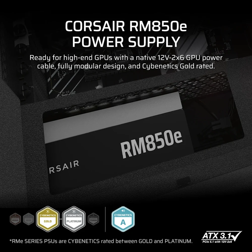 Corsair RM850e 850W Fully Modular ATX Power Supply view 2