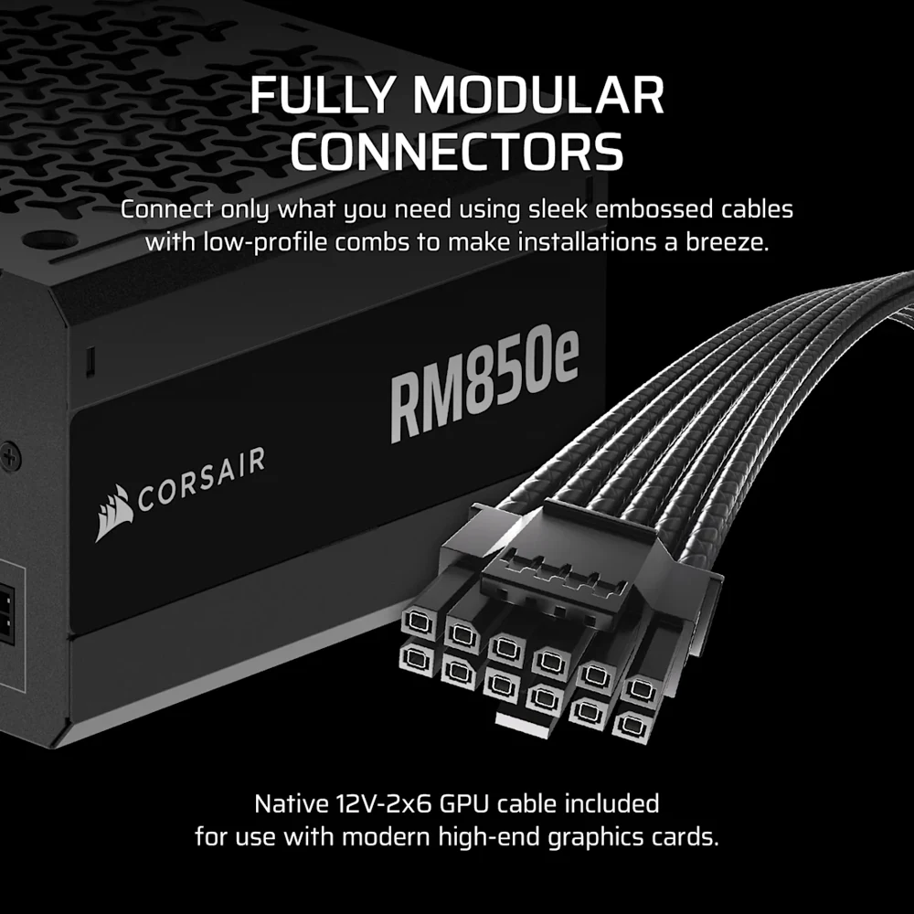 Corsair RM850e 850W Fully Modular ATX Power Supply view 3