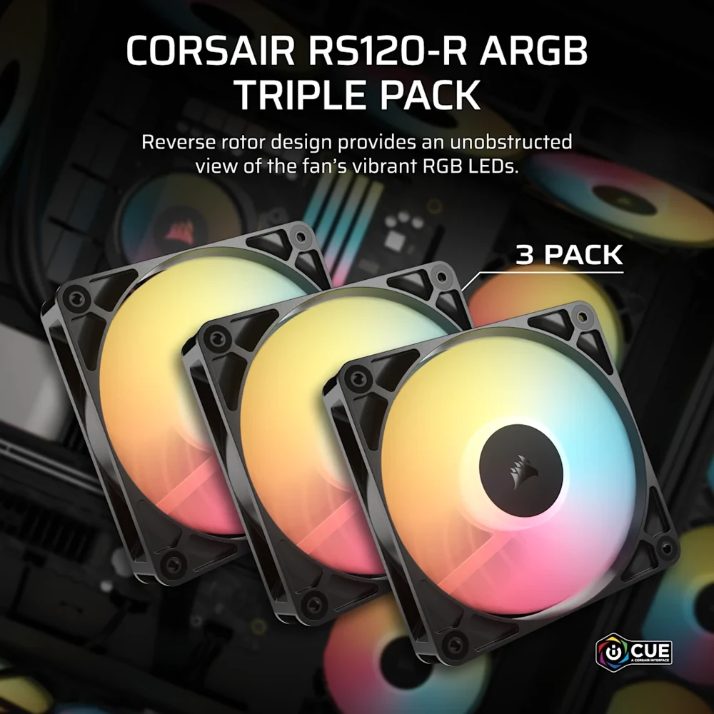 Corsair RS120-R ARGB 120mm PWM Reverse Fans Triple Pack view 2