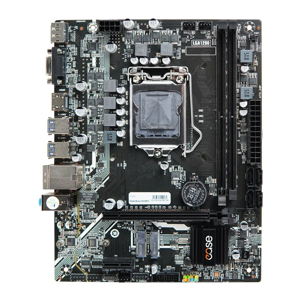 Ease H510M E H510 LGA1200 Micro-ATX motherboard top view showing the CPU socket, two DDR4 slots and M.2 slots