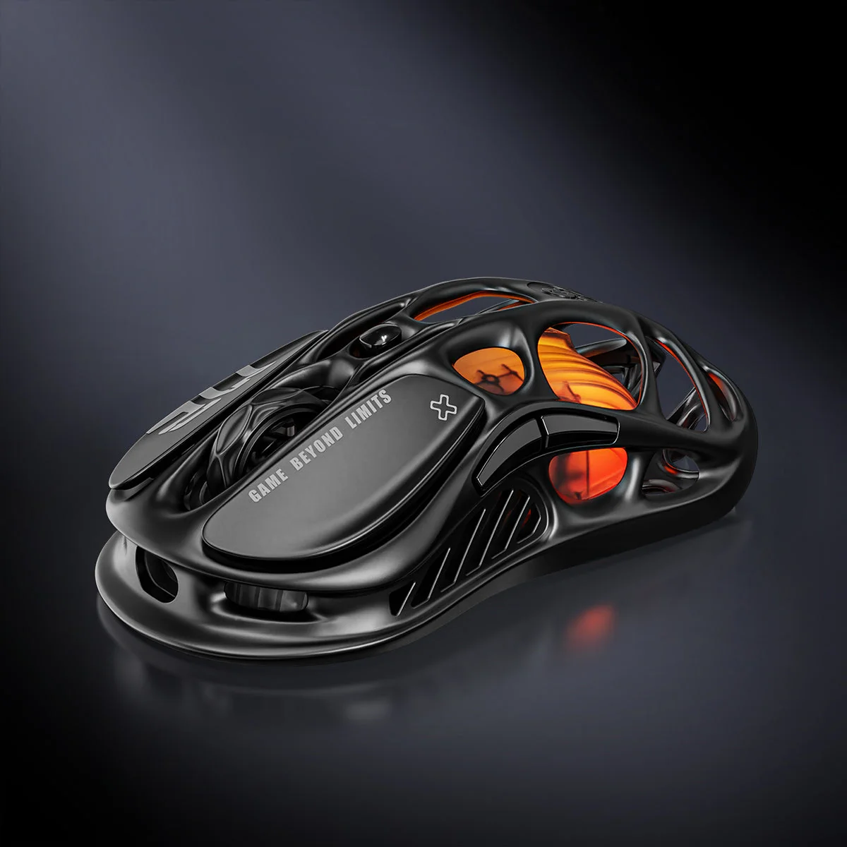 GravaStar Mercury M2 gaming mouse in Stealth Black, full view of the skeletal magnesium-alloy frame