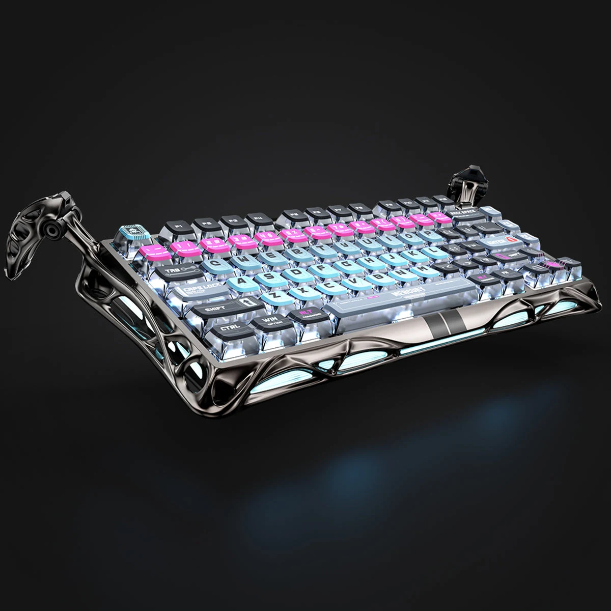 GravaStar Mercury V75 Pro Cyberpunk chrome 75% Hall-Effect magnetic gaming keyboard with skeletal aluminum frame
