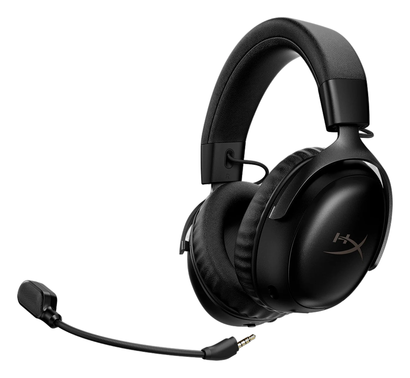 HyperX Cloud III S Wireless black headset angled view with the boom mic