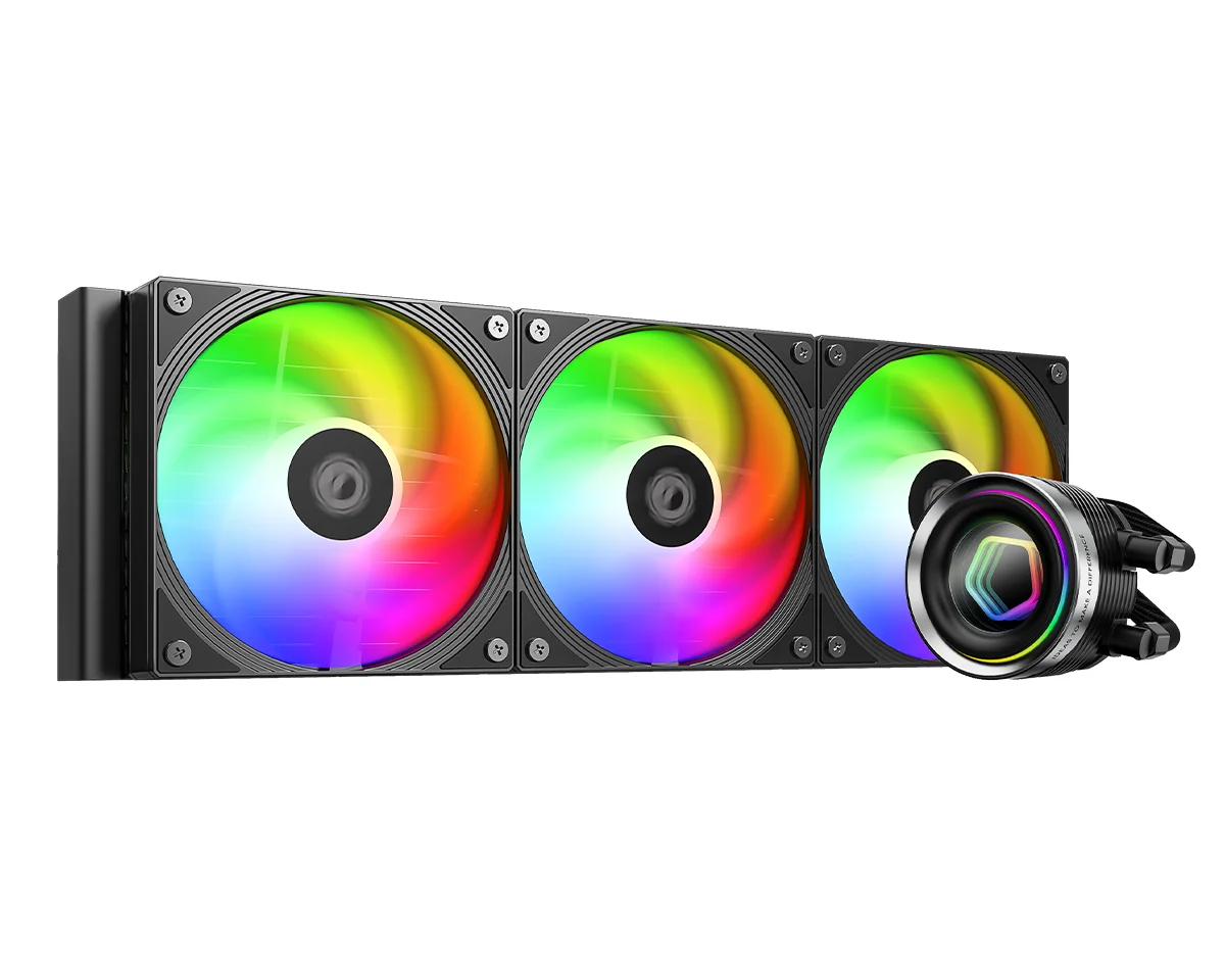 ID-COOLING FX360 INF black 360mm AIO with three ARGB fans and infinity-mirror pump