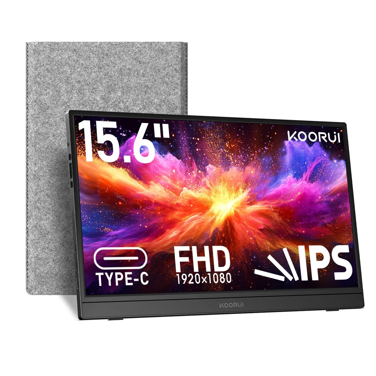 KOORUI E1512A 15.6" FHD IPS Portable Monitor - front 3/4 hero view