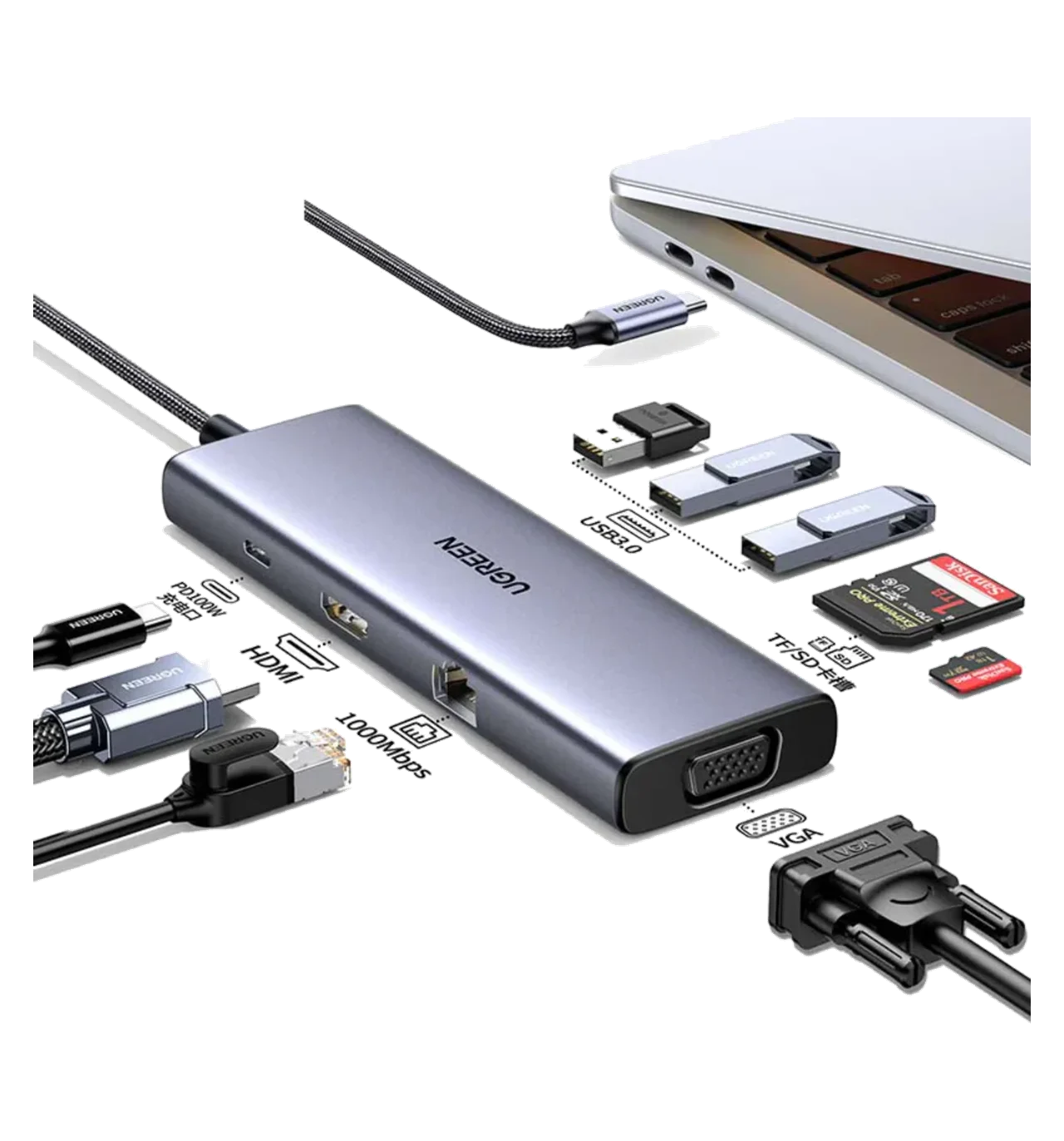 USB-C Docking Station 9-in-1 with HDMI, VGA & Ethernet